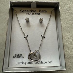 Silver Cubic Zirconia Earring and Necklace Set